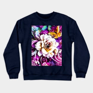 Purple Teal Blue White Peonies Roses Garden Flower Fantasy Crewneck Sweatshirt